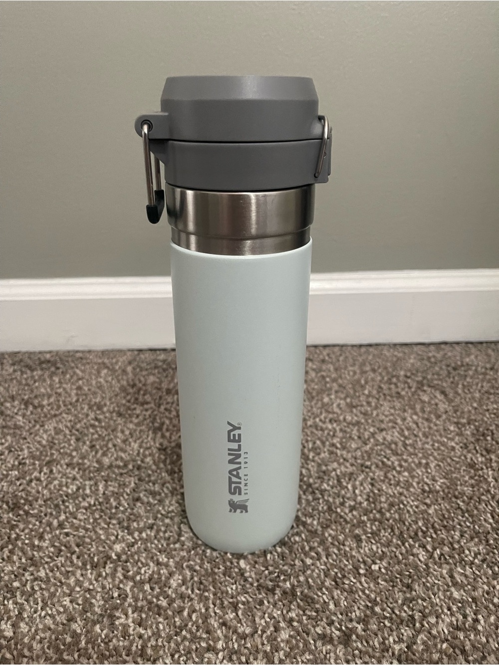 Stanley Light Blue Bottle with Gray Lid - Insulated Travel Bottle
